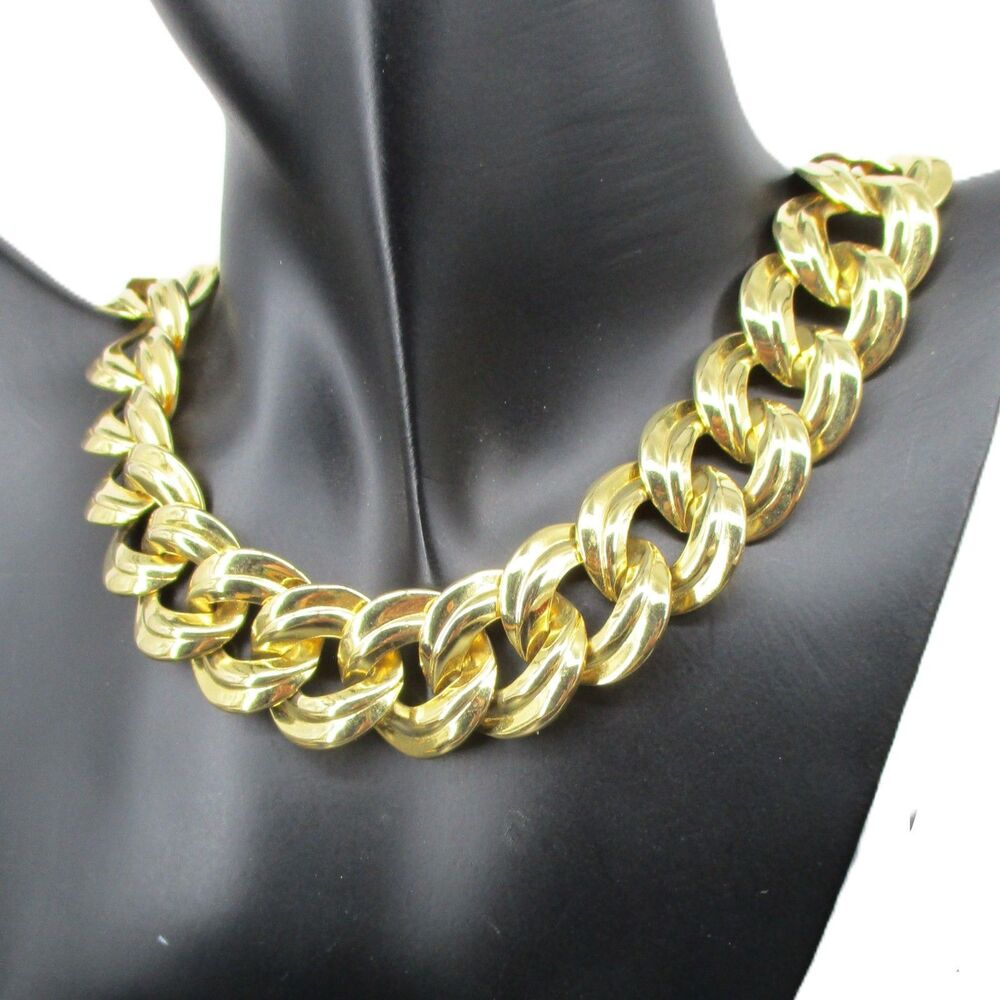 Vintage Chunky Gold Tone Double Curb Link Chain Necklace Statement 16" Runway